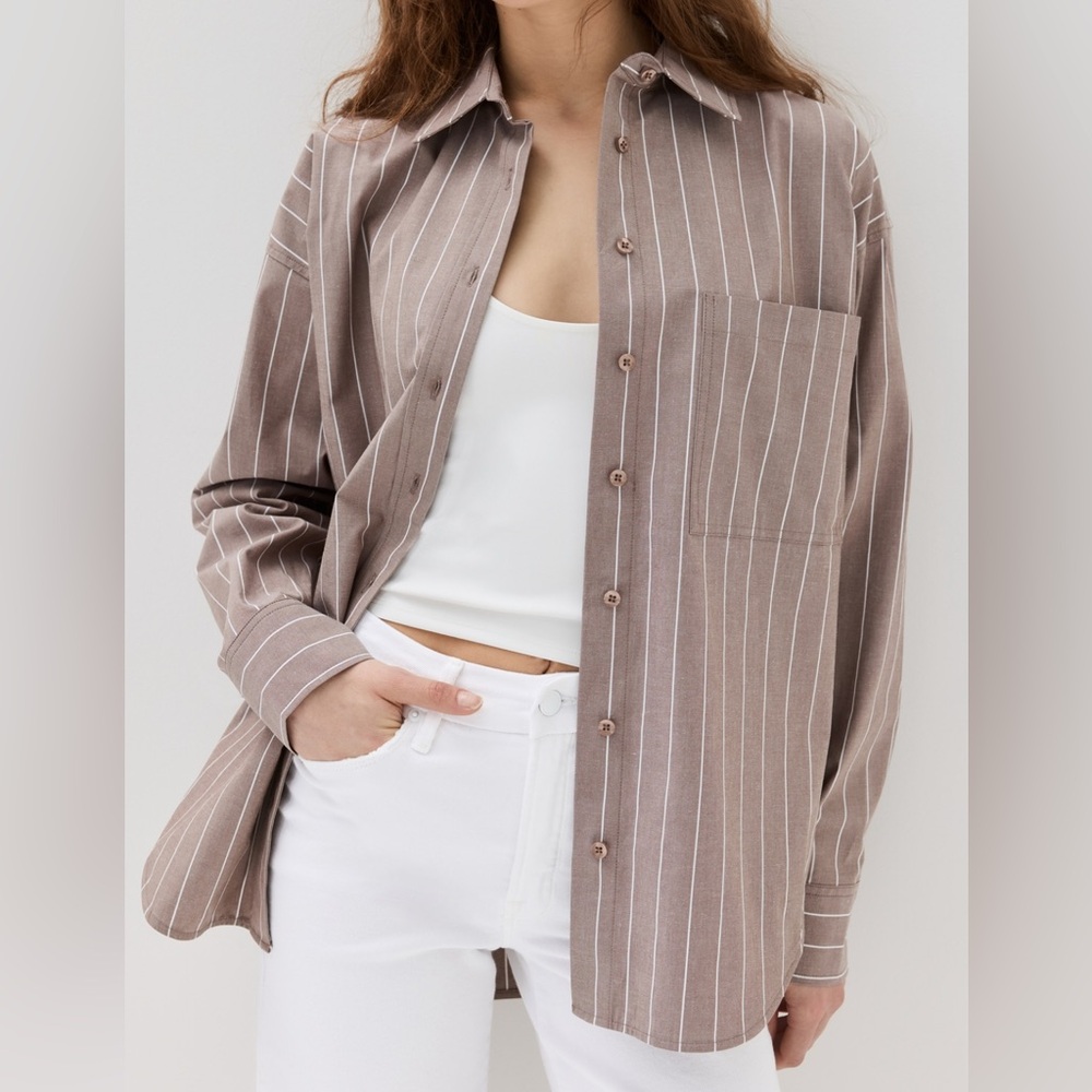 Good American Oversized Striped Shirt - Putty colour
